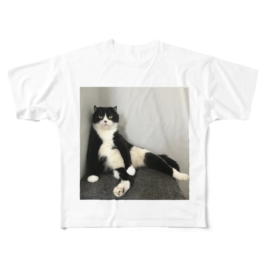 ネコまにあ 【12匹の猫➕うずら】のまめパパ フルグラフィックTシャツ