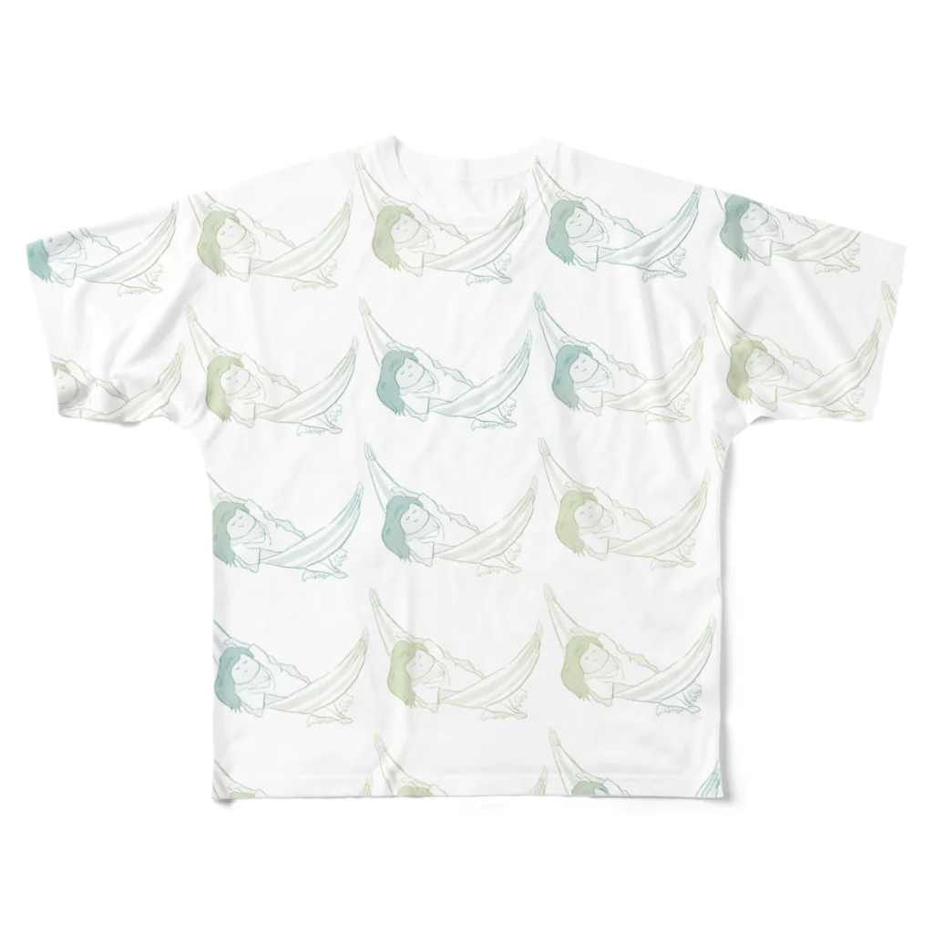 あまぎ屋のもっとシエスタ（あおきいろ） All-Over Print T-Shirt