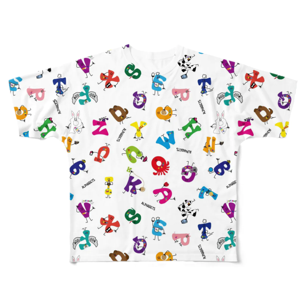 親子設計 CHIiKu MOJi『知育文字』のアルファベットの仲間たち　カラフル フルグラフィックTシャツ
