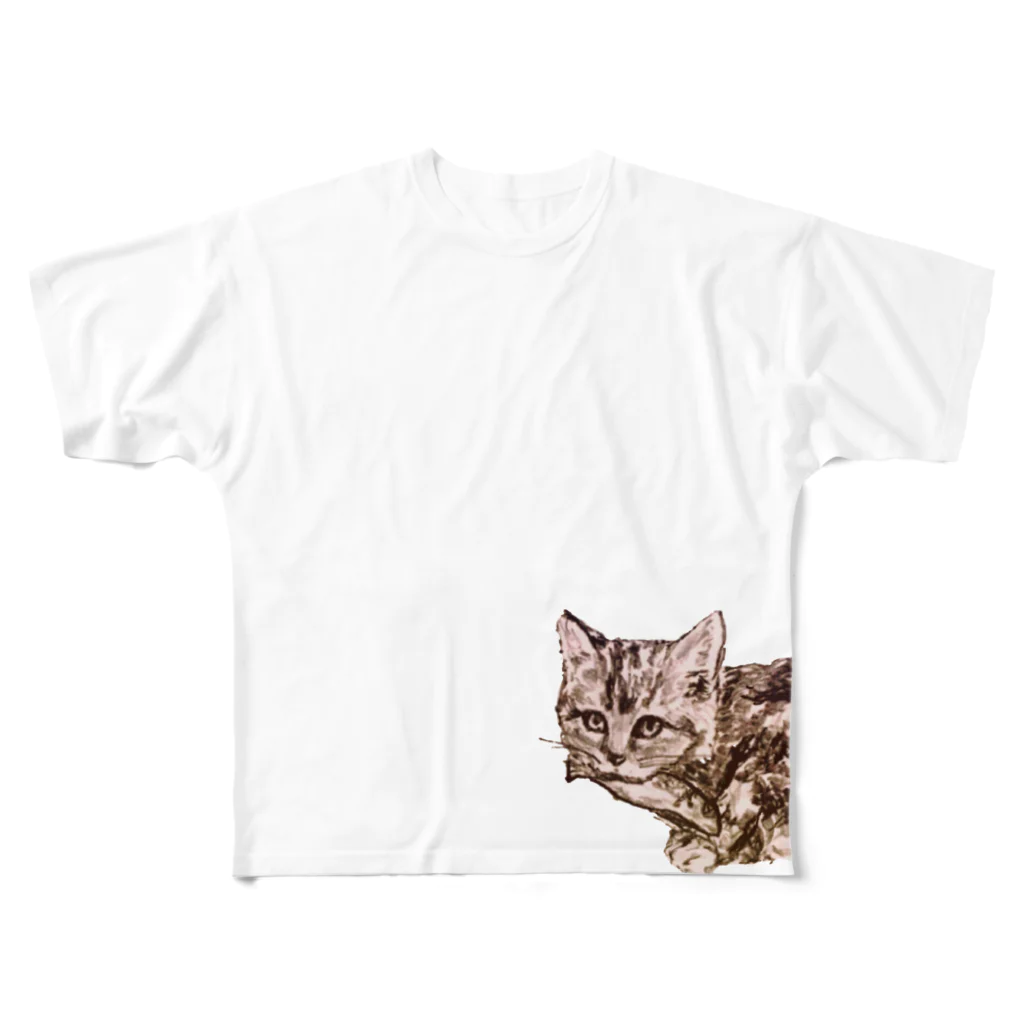 概のお魚くわえた野良猫 フルグラフィックTシャツ