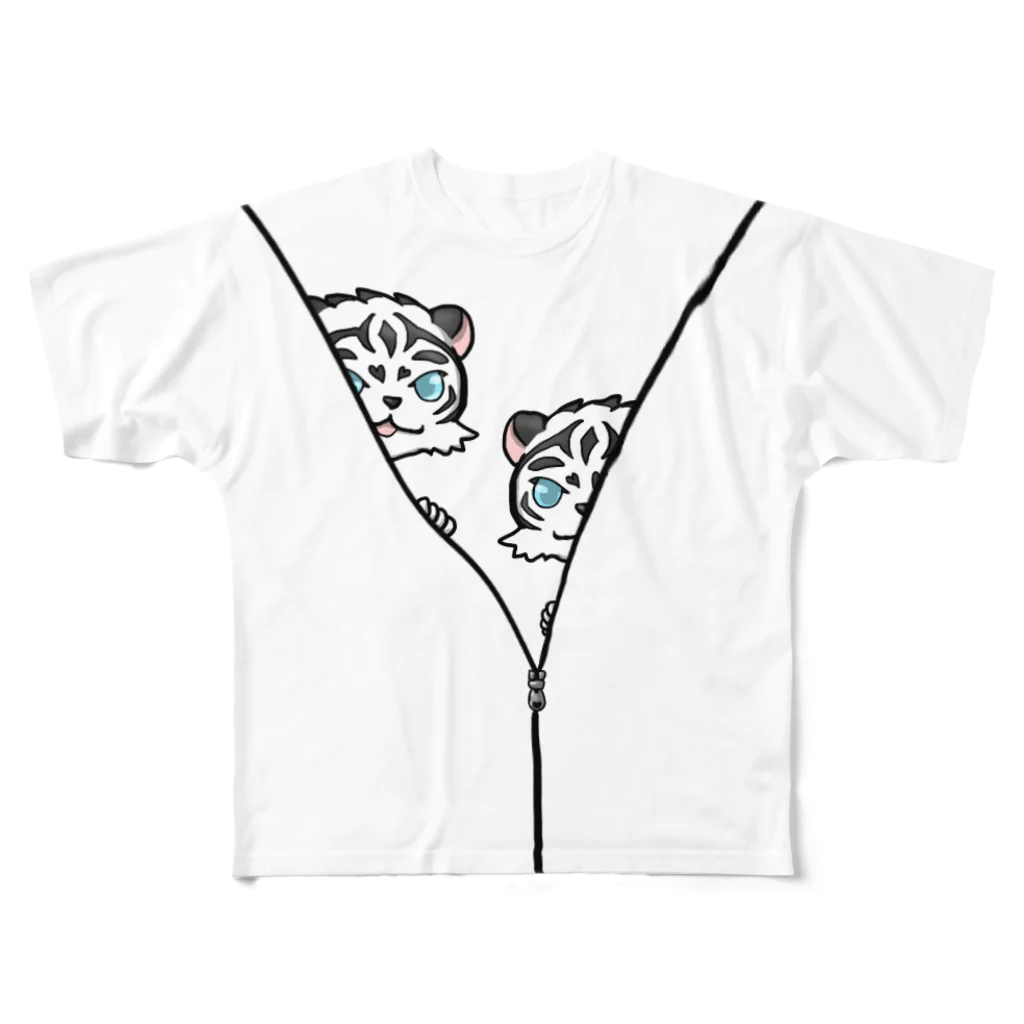 89虎の巣穴のひょっこり虎ダブルTシャツ(Sサイズ) 풀그래픽 티셔츠