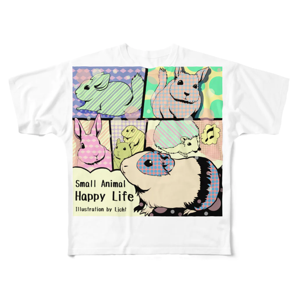 Lichtmuhleのsmall animal happy Life フルグラフィックTシャツ