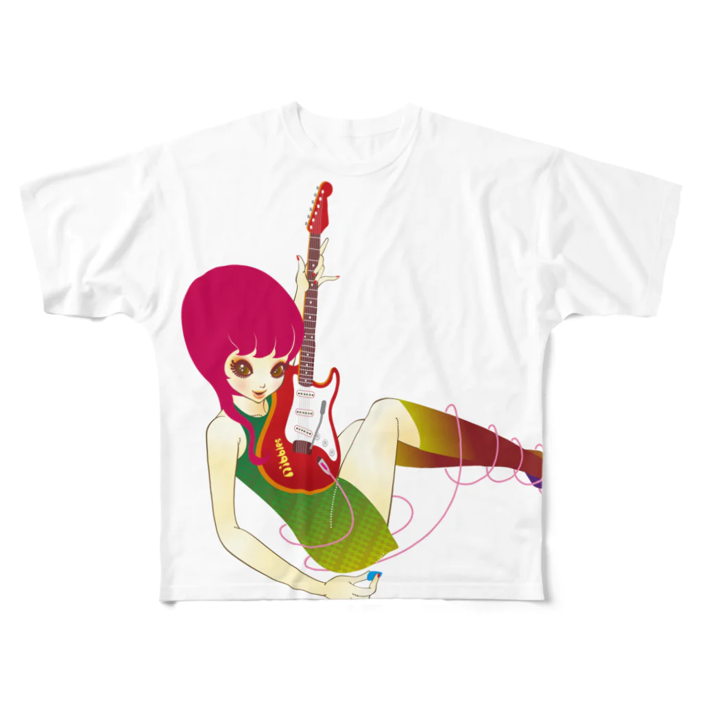 レトロイドのギターを持つ小悪魔 All-Over Print T-Shirt