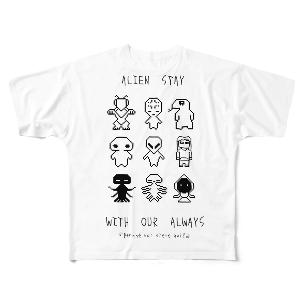 YAKEKUSO SHOPのALIEN STAY HERE！ フルグラフィックTシャツ