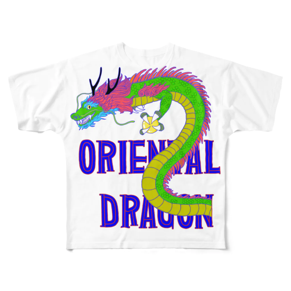 LalaHangeulのORIENTAL DRAGON（龍）英字バージョン フルグラフィックTシャツ