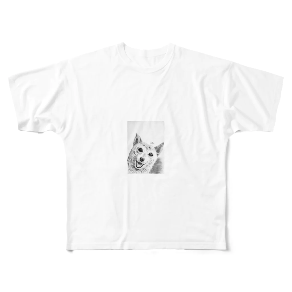 でんちゃんの鉛筆画のワンちゃん All-Over Print T-Shirt