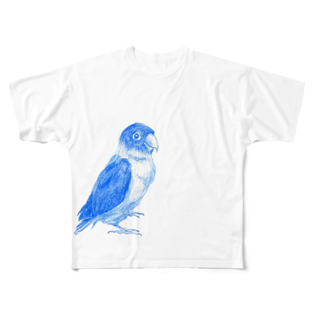 ずぅこの色鉛筆のブルーボタンインコ フルグラフィックTシャツ