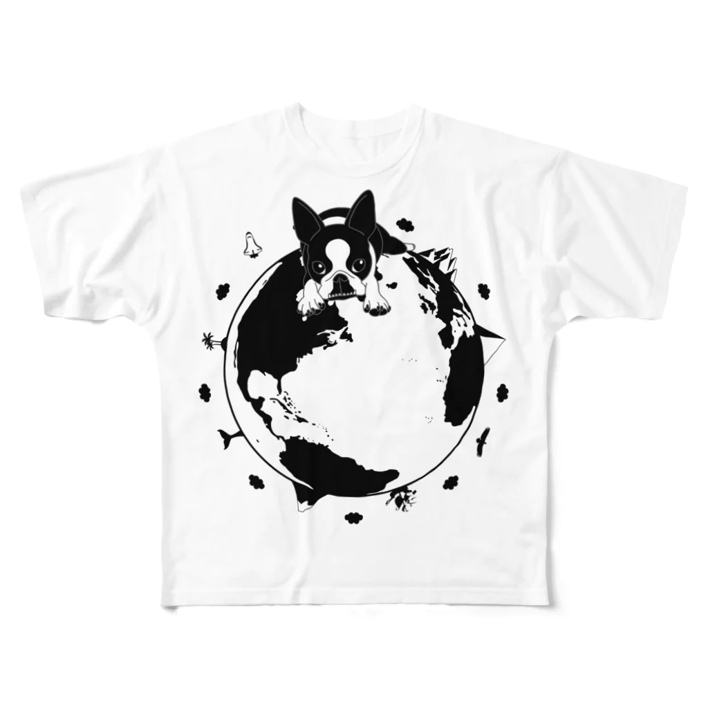 コチ(ボストンテリア)のボストンテリア(地球モノクロ)[v2.8k] All-Over Print T-Shirt