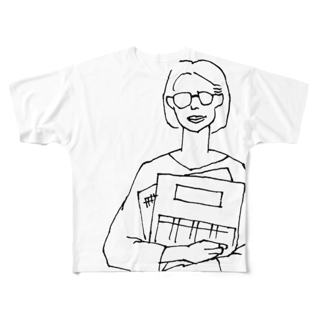 フラミンゴ洋裁店の女の人とレコード All-Over Print T-Shirt