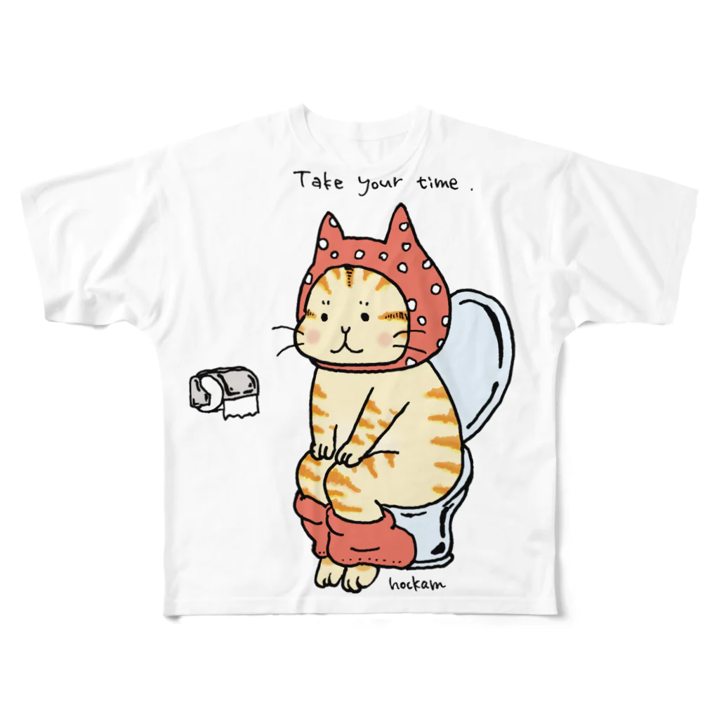 ほっかむねこ屋（アトリエほっかむ）のトイレねこ　オレンジ フルグラフィックTシャツ