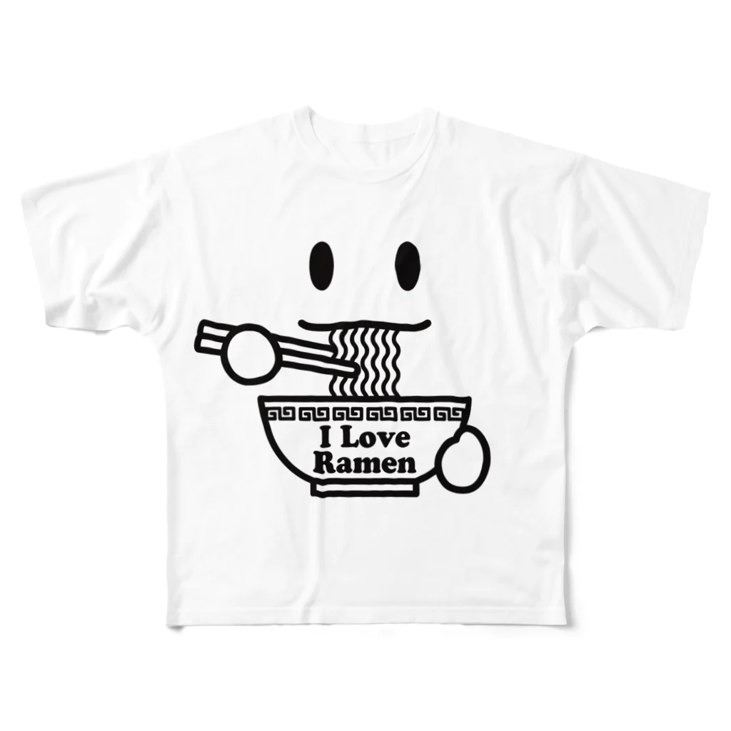 KOHAKUMARUのラーメン大好き I Love Ramen 黒 フルグラフィックTシャツ