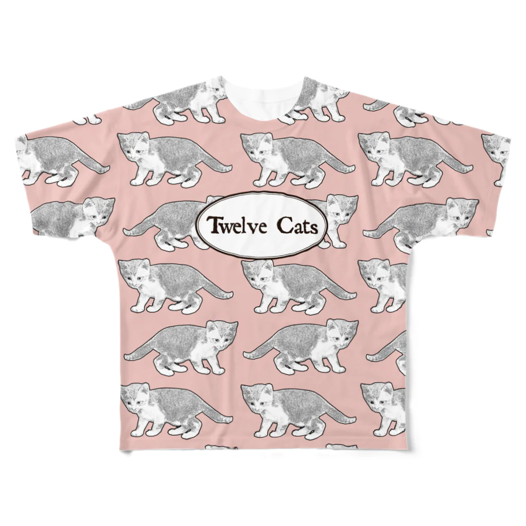 Twelve Catsの子猫∞　ピンク All-Over Print T-Shirt