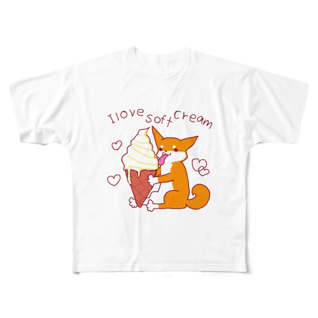 あずき母のソフトクリームと柴犬さん（赤柴） All-Over Print T-Shirt