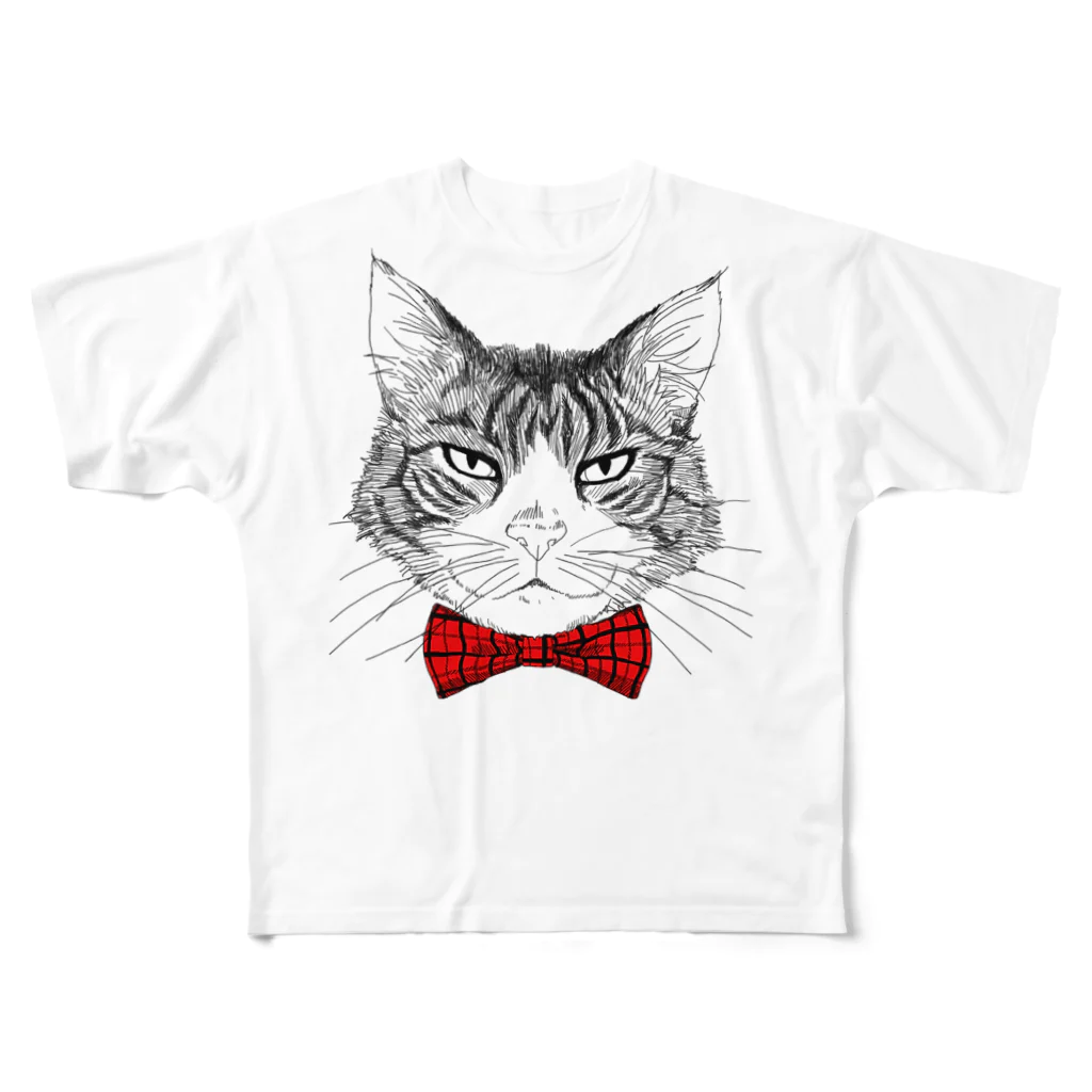 はねまる ショップのCharlie the Cat(赤リボン) フルグラフィックTシャツ