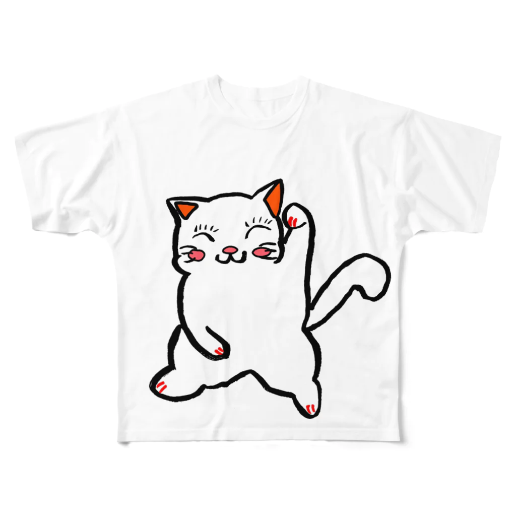 T'seyeの招福猫『福にゃん』福よ来い来い招き猫 All-Over Print T-Shirt