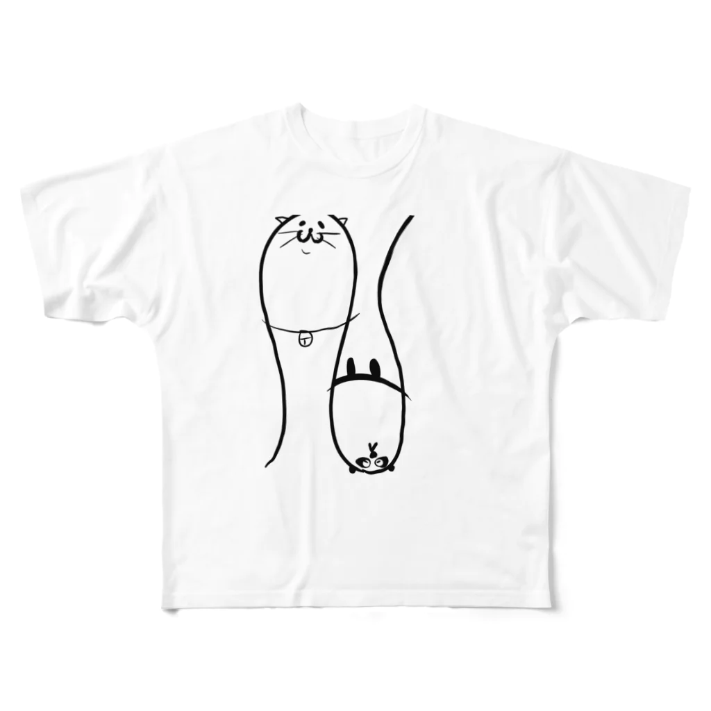 動物王国🎶の脱力パンダと猫 フルグラフィックTシャツ