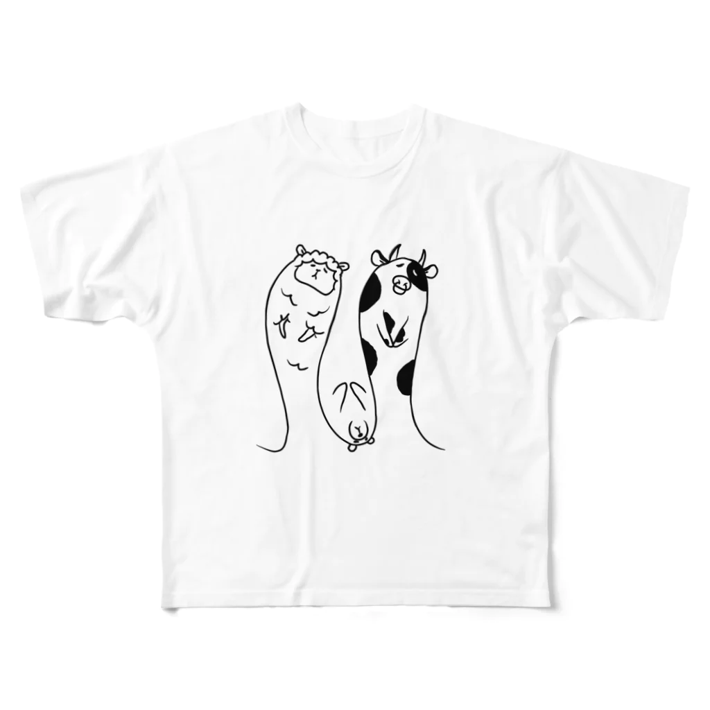 動物王国🎶の眠いアルパカとクマと牛 All-Over Print T-Shirt