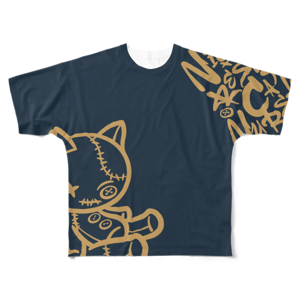 にこねこ【保護猫の保育園】の新発売！猫のぬいぐるみフルグラフィックTシャツが登場🐱【ブルグレー】 All-Over Print T-Shirt