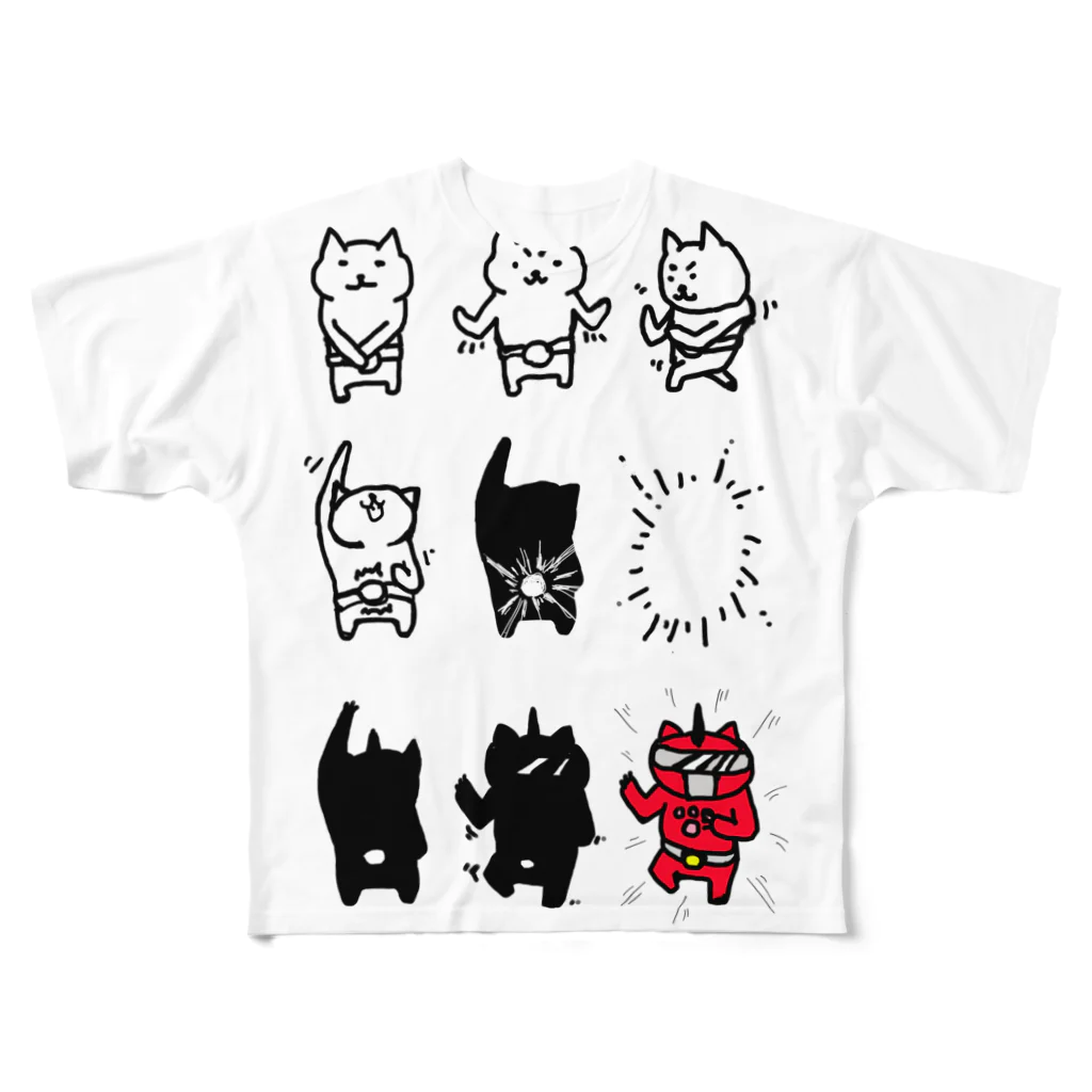 夏のどんぶり(ドンブリ)　ブラザーズ【ドンブラ】のへんしんねこ フルグラフィックTシャツ