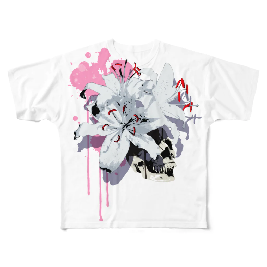 nanaqsaのLily Skull [Pink] All-Over Print T-Shirt