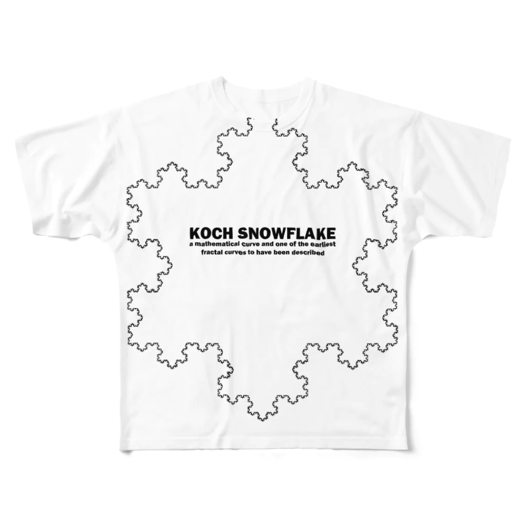 アタマスタイルのコッホ曲線(コッホ雪片)：フラクタル・カオス：科学：学問・数学 All-Over Print T-Shirt