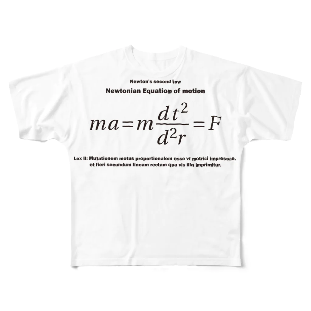 アタマスタイルのニュートンの運動方程式：数式：学問：科学：物理学：力学 All-Over Print T-Shirt