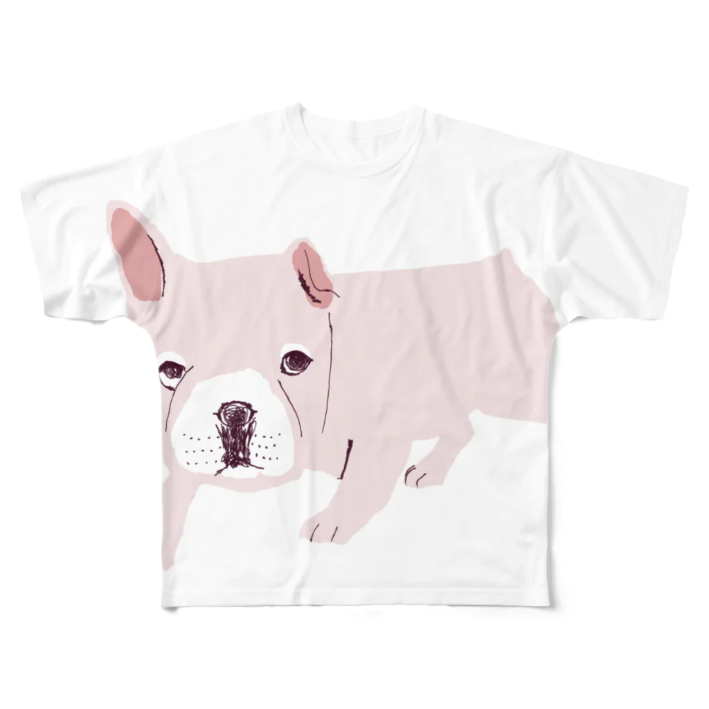 NIKORASU GOのフレンチブルデザインTシャツ「お外でやや警戒心あり」（Tシャツ・パーカー・グッズ・ETC） All-Over Print T-Shirt