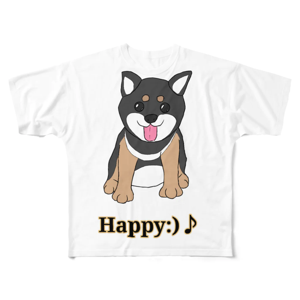 Lily bird（リリーバード）のうるうる黒柴犬ちゃん 英語ロゴ All-Over Print T-Shirt