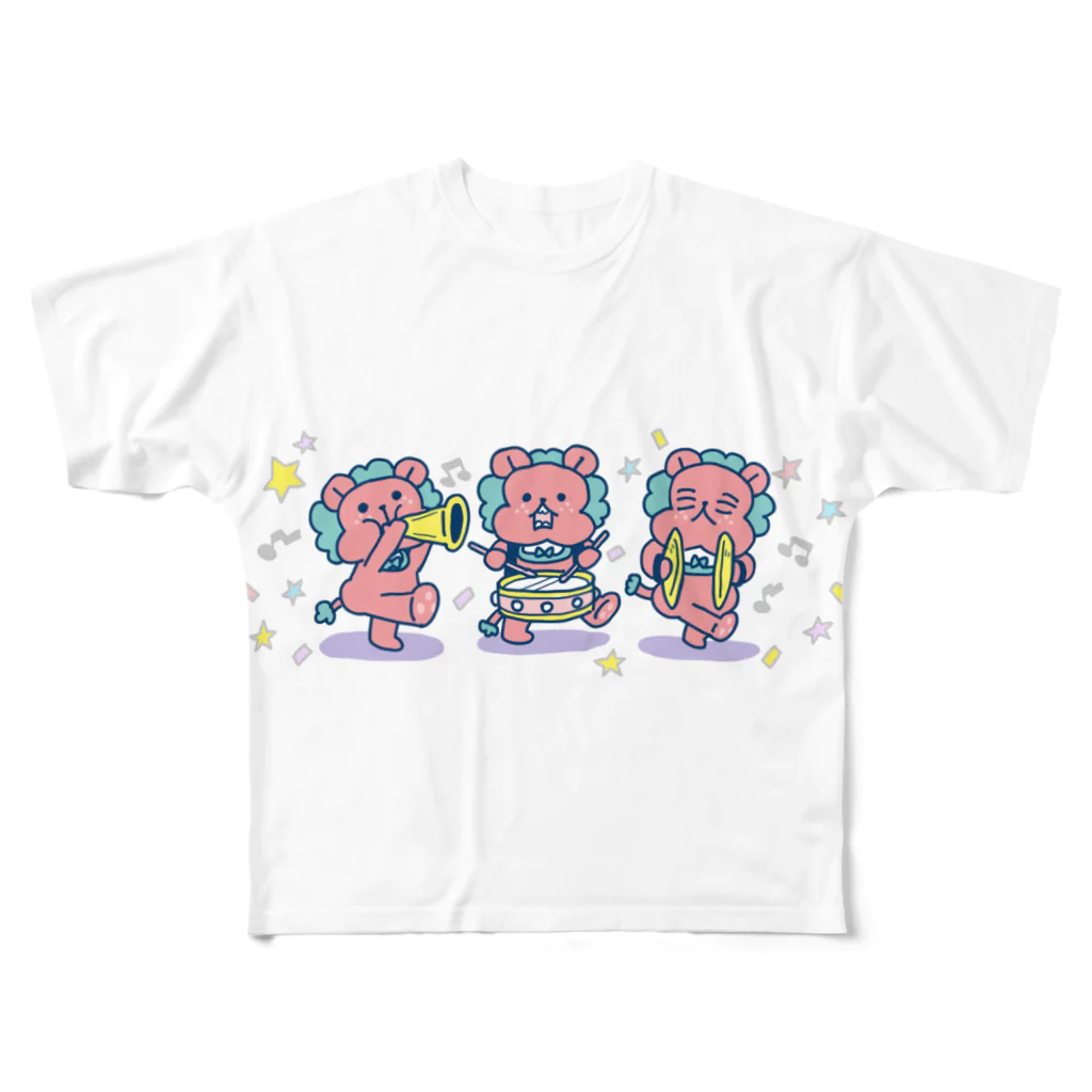 ngychanのいちごらいおんのどんどんぱふぱふ♪ フルグラフィックTシャツ