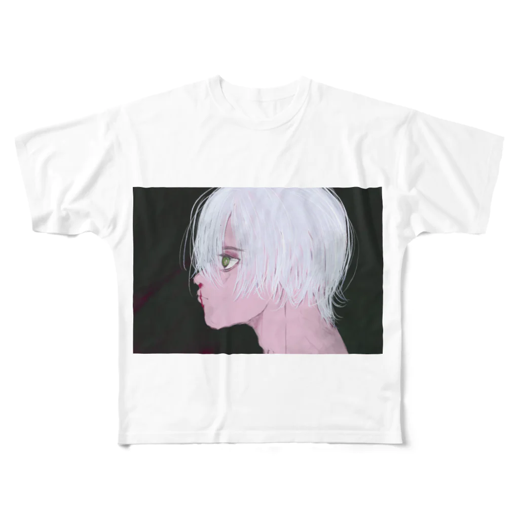 sixの白い髪 フルグラフィックTシャツ