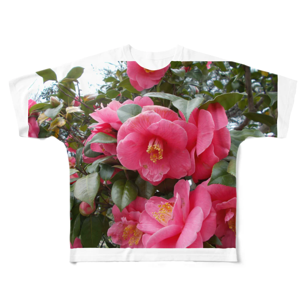 fun timeのPink camelia blooming カメリア フルグラフィックTシャツ