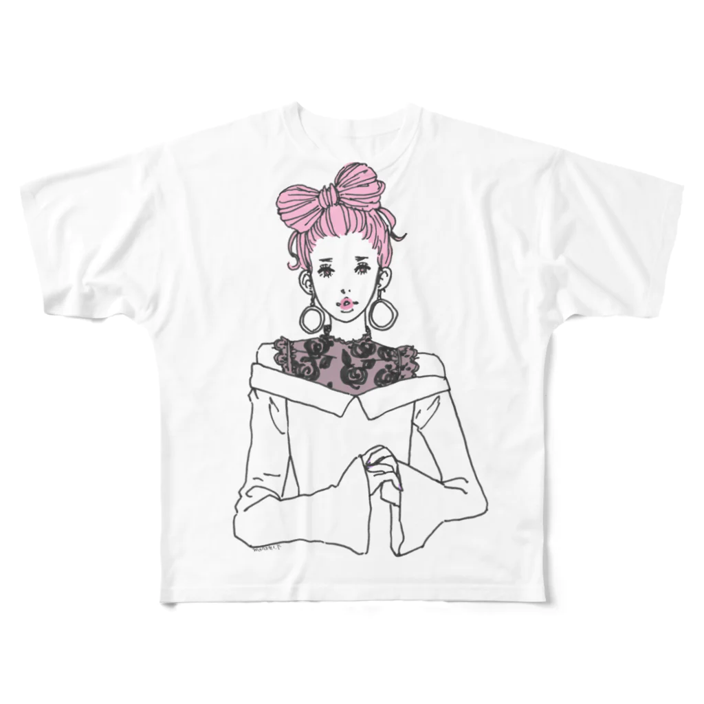 イラストレーター / Manami Koisoのリボンヘア（ピンク） All-Over Print T-Shirt