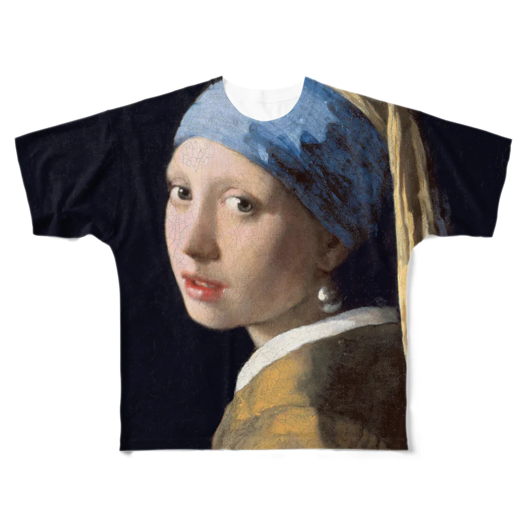 Art Baseのフェルメール / 真珠の耳飾りの少女(The Girl with a Pearl Earring 1665) All-Over Print T-Shirt