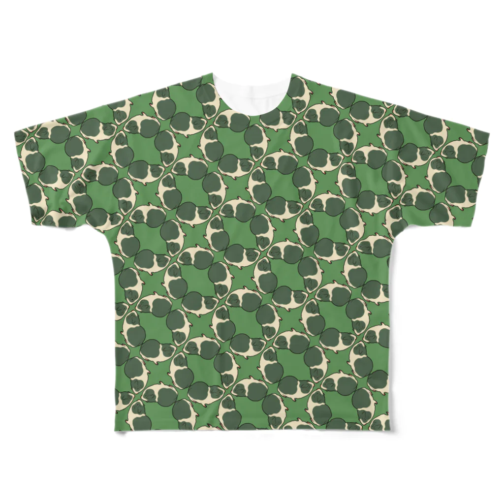 nins・にんずのモルモット柄緑 フルグラフィックTシャツ