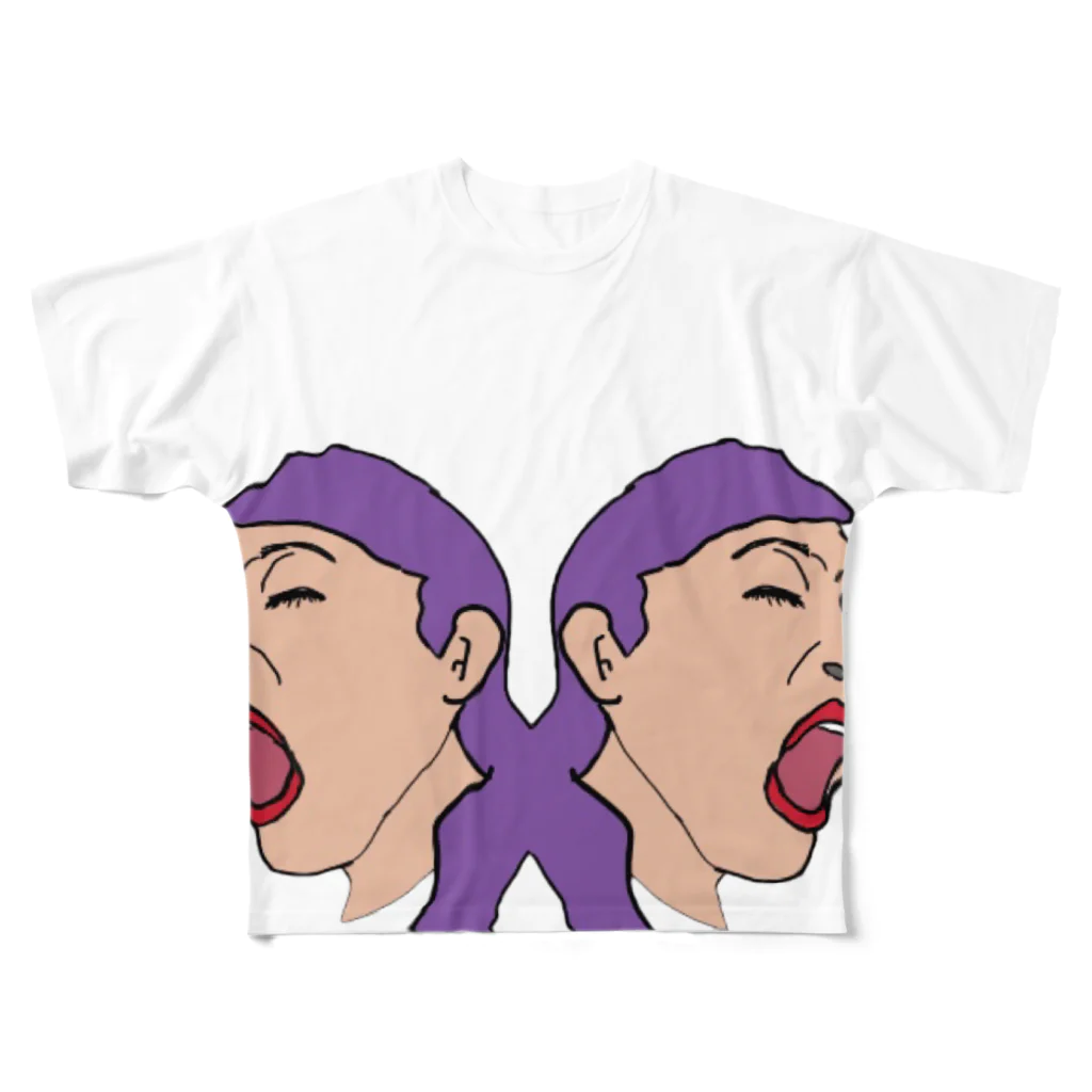 ikimonoの紫の髪の女 フルグラフィックTシャツ