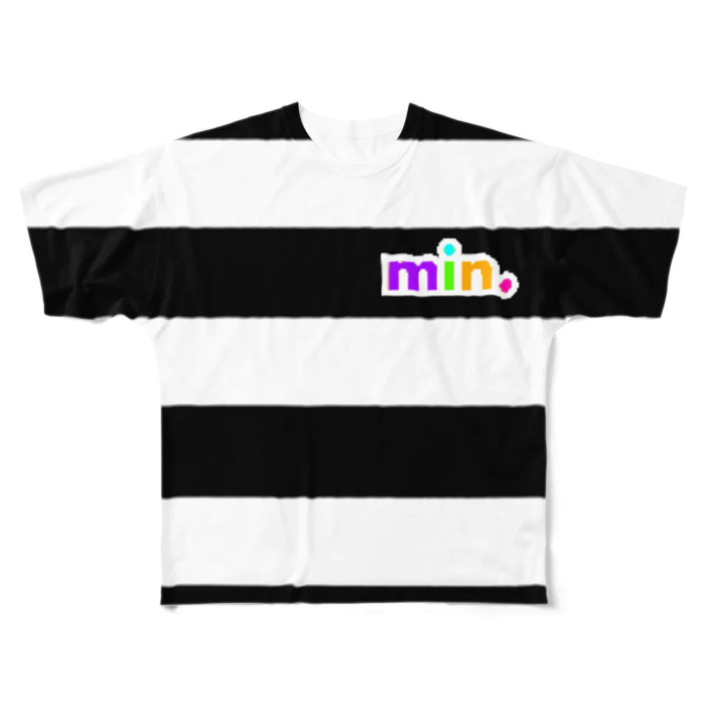 min.のmin.ボーダーに挑戦 All-Over Print T-Shirt