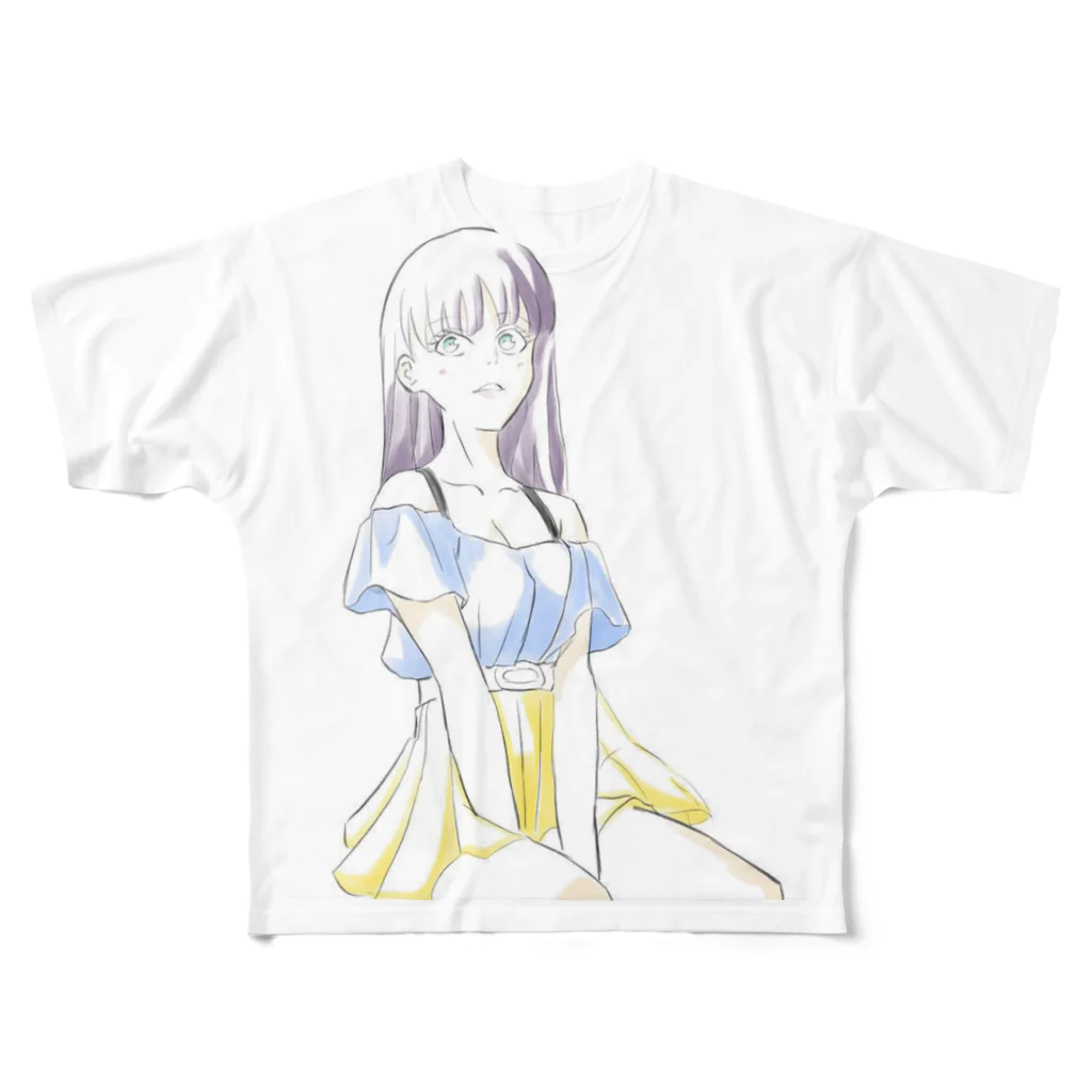 bnnon42のロングの女の子 フルグラフィックTシャツ