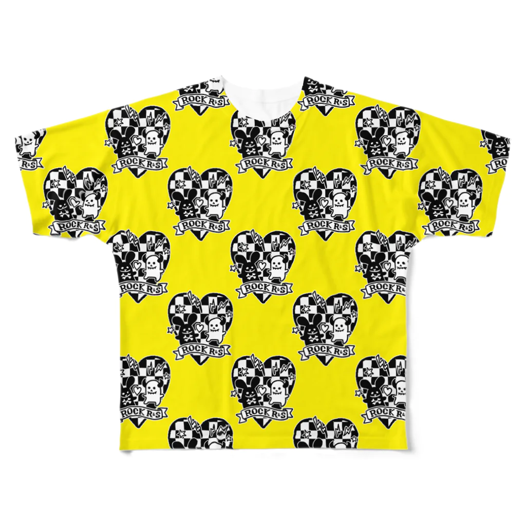 れなしやのイエロー！ロックなウサギとドクロちゃん★ All-Over Print T-Shirt