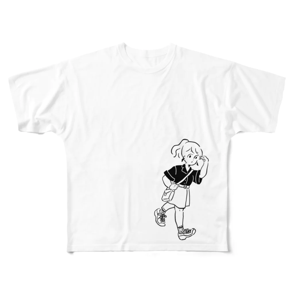 るるんのよりみちの夏と猫と女の子 フルグラフィックTシャツ