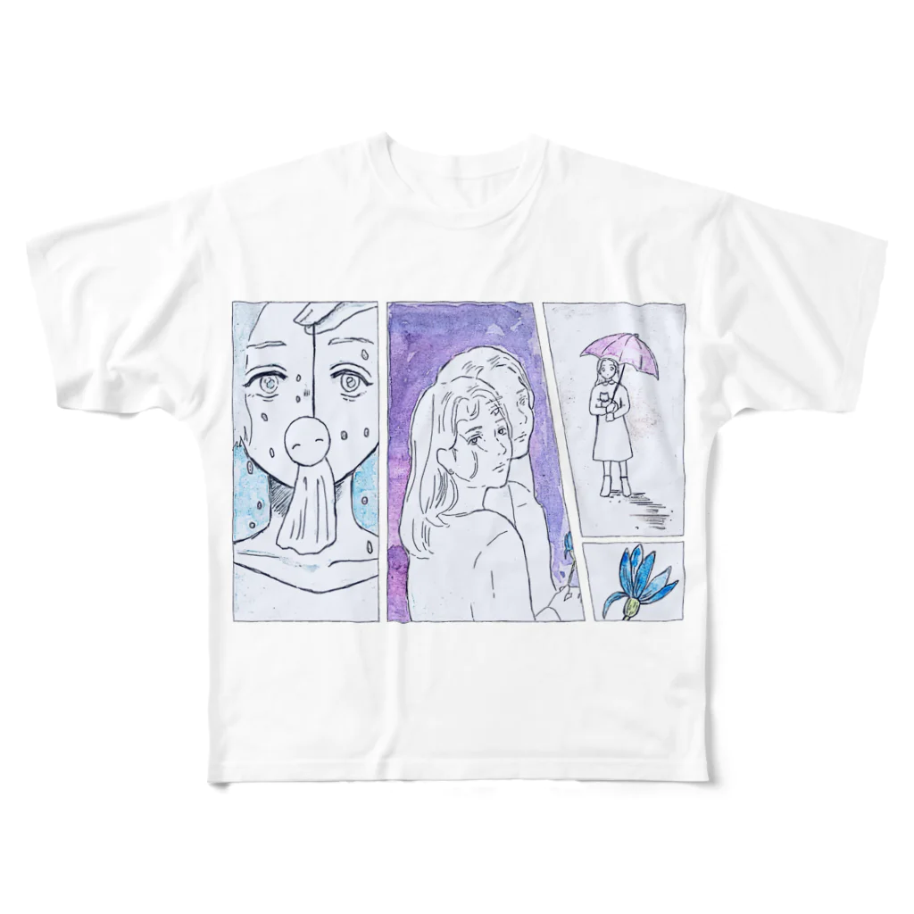 momo sasanoiの雨 フルグラフィックTシャツ