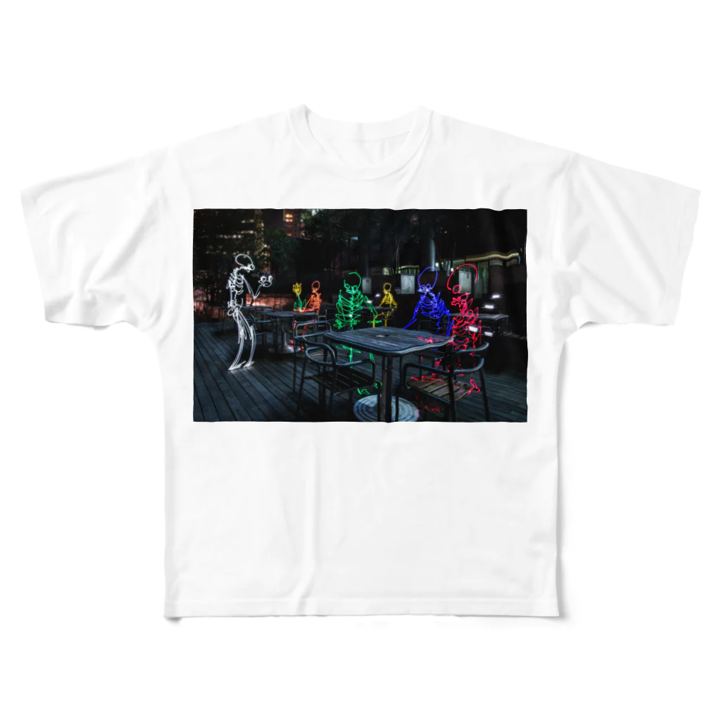 816photographyのライトペイントアート"midnight cafe" All-Over Print T-Shirt