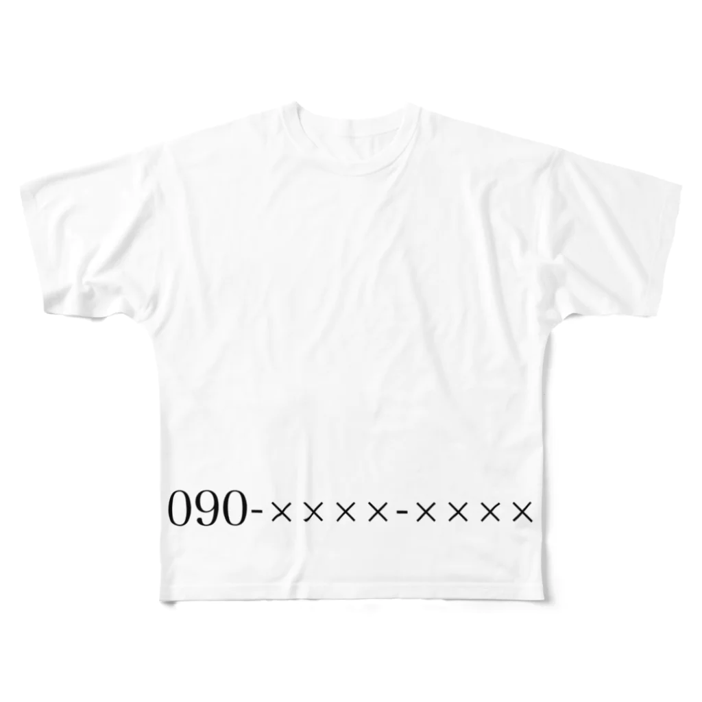 gaoooの090-××××-×××× フルグラフィックTシャツ