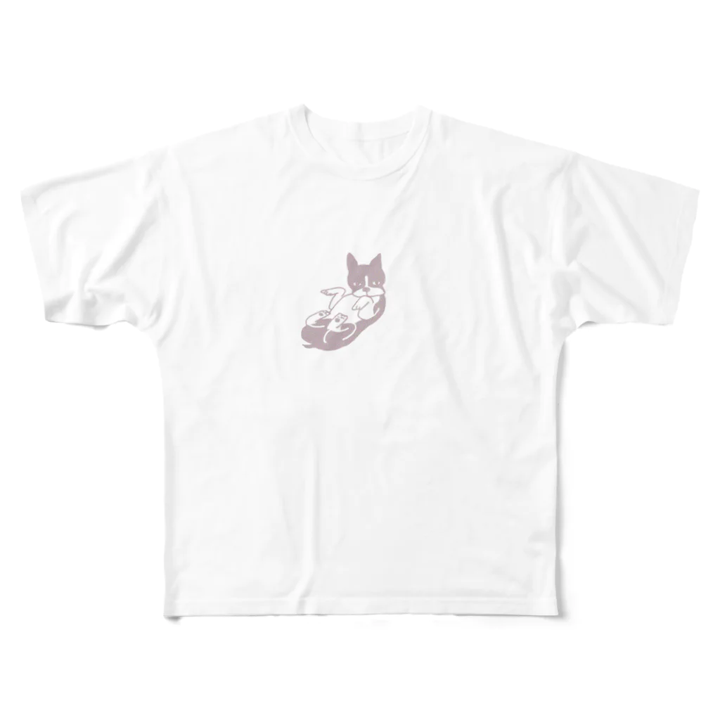 デミの仰向けのボストンテリア (ピンク) All-Over Print T-Shirt