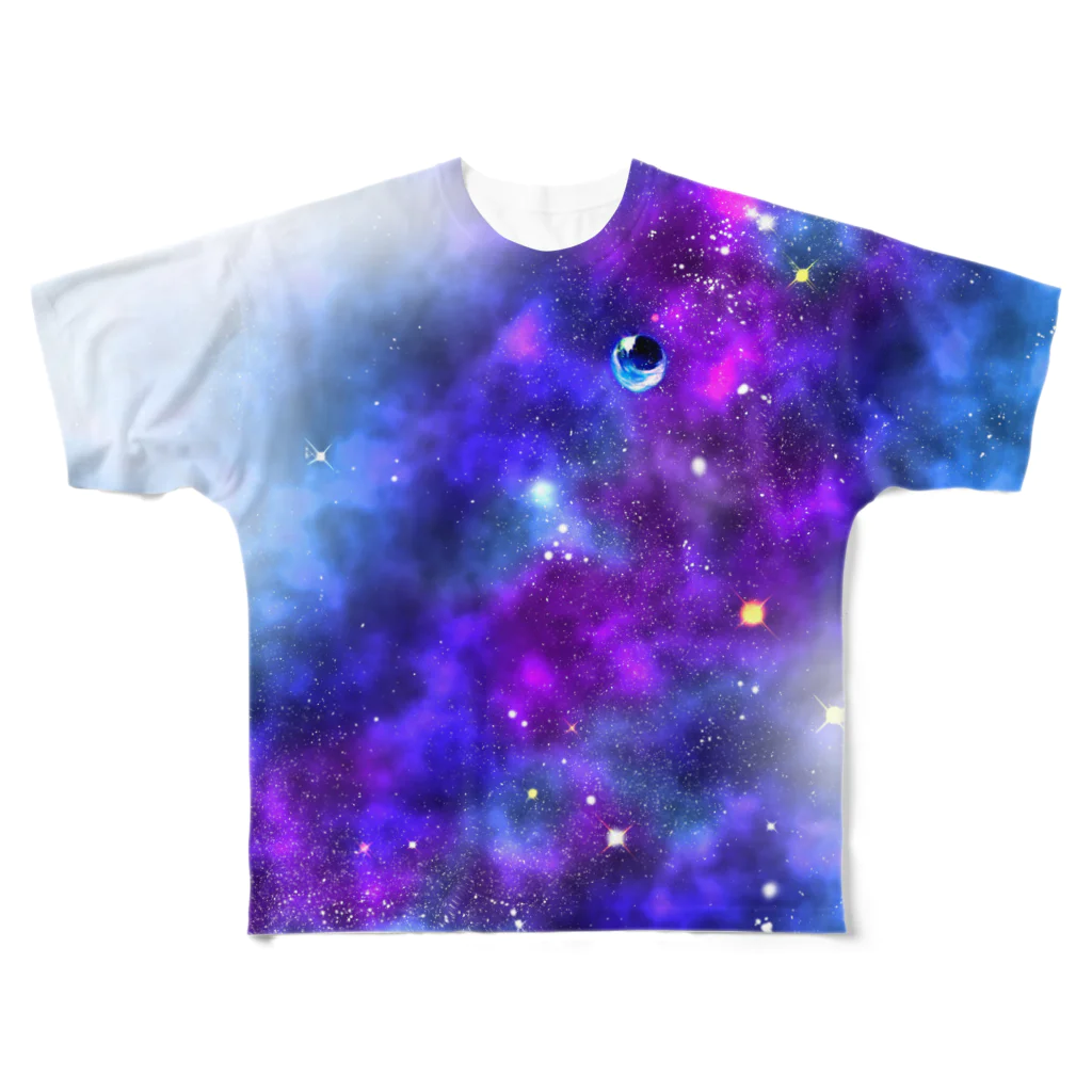 もけもけこけこクリエイト枠の宇宙、星、ガラスの珠。 All-Over Print T-Shirt