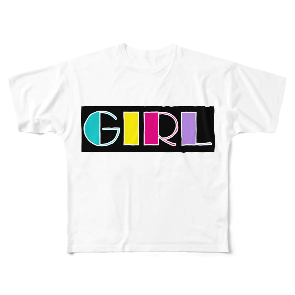 Ushi-Haruのレトロカラフル　GIRL All-Over Print T-Shirt
