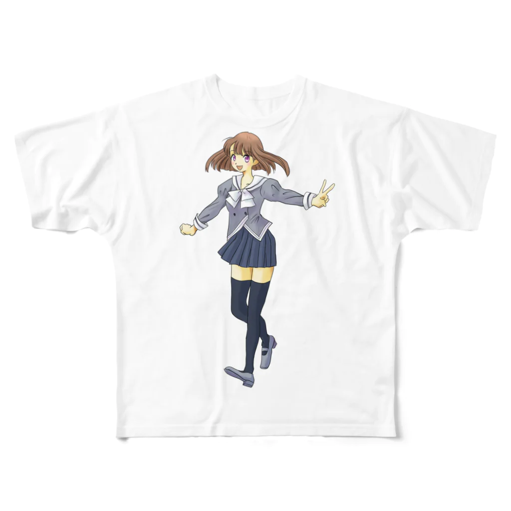 Angelのセーラー服の女の子 フルグラフィックTシャツ