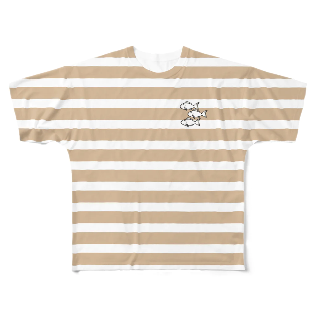 松竹梅雑貨の松竹梅 マリン beige フルグラフィックTシャツ