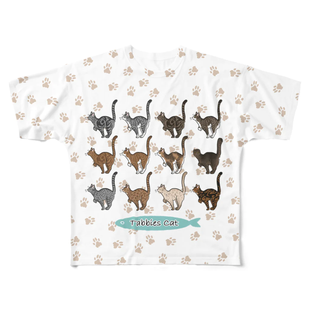 豆つぶのTabbies Cat（集合/肉球ver） All-Over Print T-Shirt