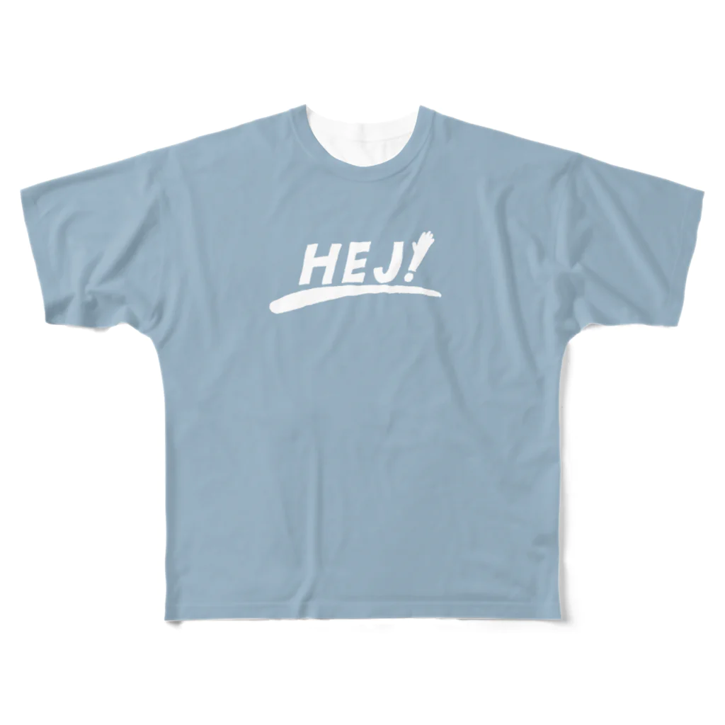 HÖGBRONのHEJ! Blue All-Over Print T-Shirt