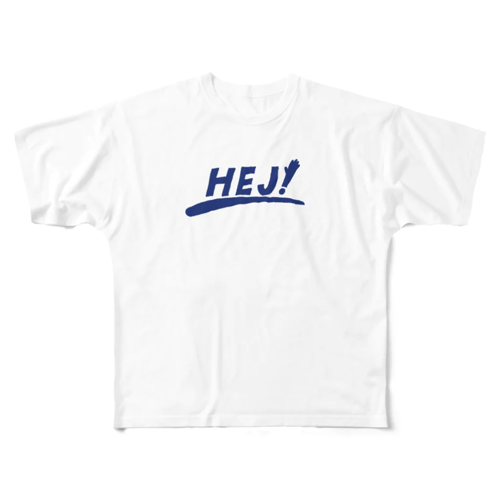 HÖGBRONのHEJ! Navy フルグラフィックTシャツ